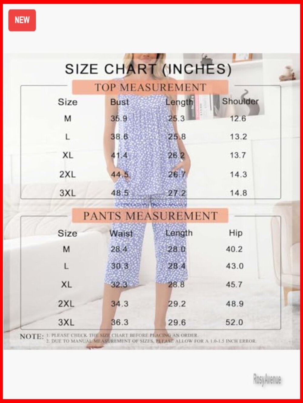 Women's 2 Piece Pajama Set Sleeveless Top Capri Pants Lounge Sets with Pockets - Picture 6 of 7